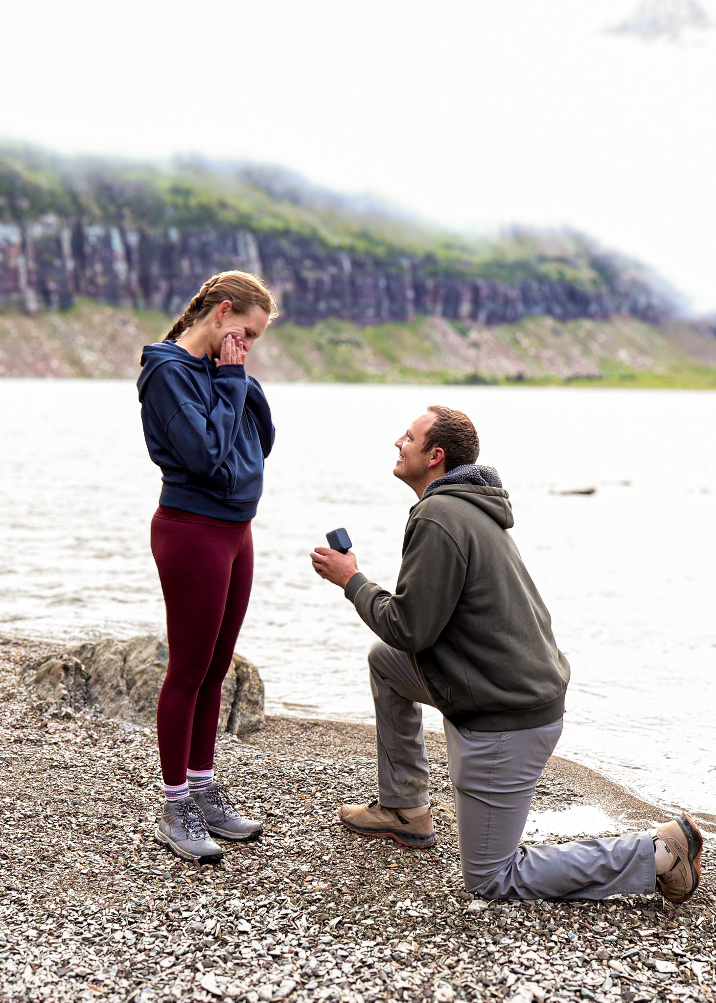 Sam proposing to Amanda at Glacier National Park